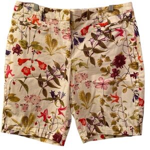 Lands End Shorts Floral Mid Rise Off White Pinks Green Front Back Pockets SZ 12